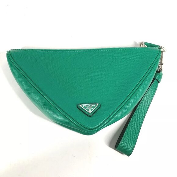 PRADA 2NE054 Embossed triangle logo plate Bag pouch with strap Clutch bag - Picture 4 of 16